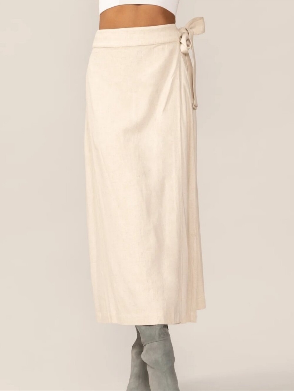 Rachel Natural Wide Bow Maxi Wrap Linen Skirt